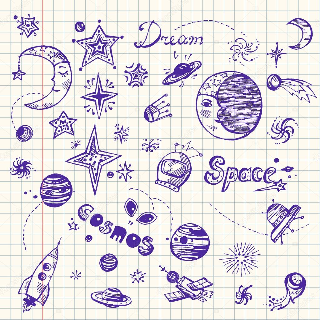 Hand drawn set with space elements