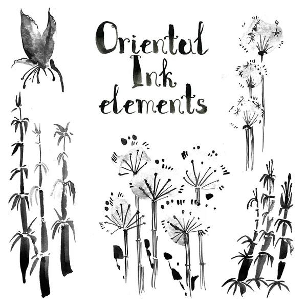 Collection of oriental ink elements