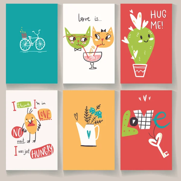 Collection Doodle Cartes Vœux Saint Valentin Avec Jolis Caractères Lettrage — Image vectorielle