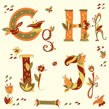 Çiçekli alfabe harfleri ile yazı tipi