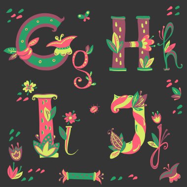 Çiçekli alfabe harfleri ile yazı tipi