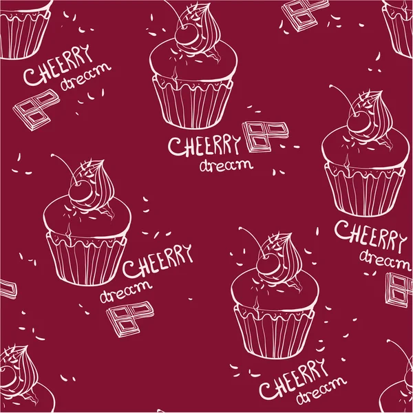 Seamless pattern with cherry  cupcakes — Stock Vector