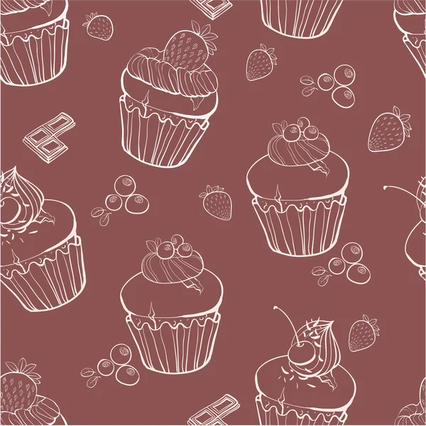 Seamless pattern with strawberry cupcakes — Stock Vector