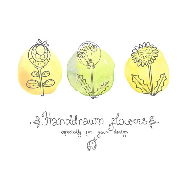 Doodle - çiçekler ile tebrik kartı — Stok Vektör