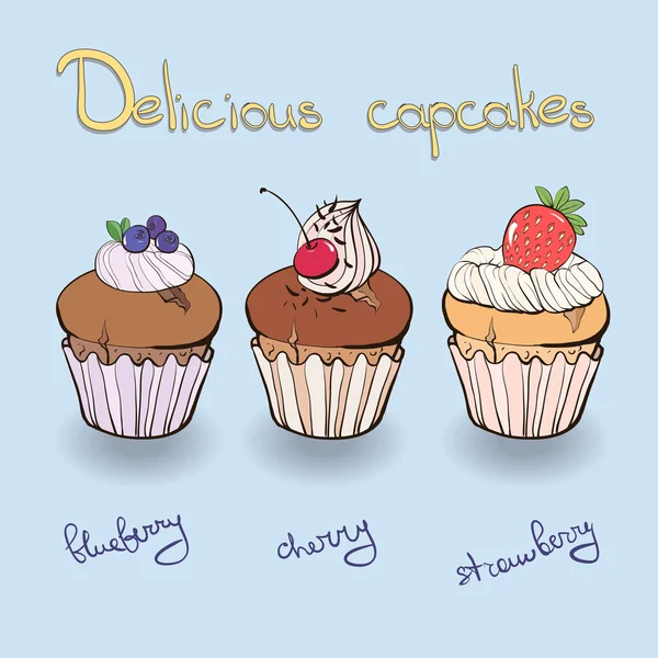 Cupcakes a bogyók gyűjteménye — Stock Vector