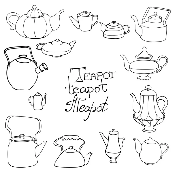 Doodle çaydanlıklar arka plan — Stok Vektör