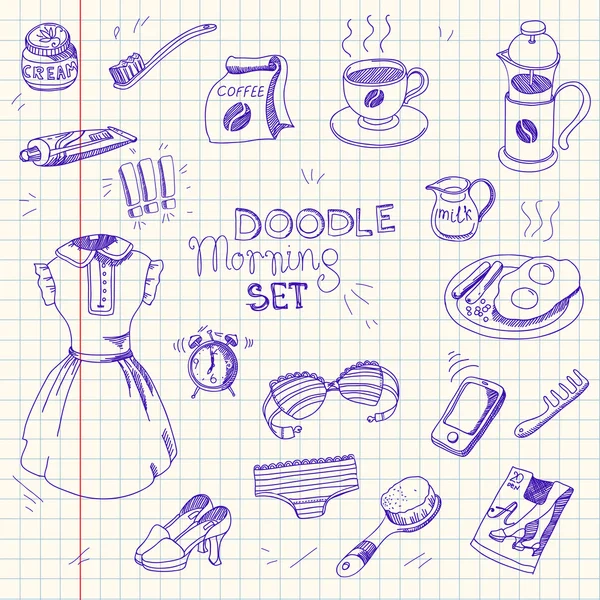 Ranní doodle samolepka sada — Stockový vektor