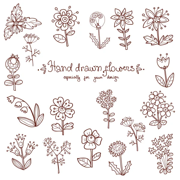 Elle çizilmiş doodle çiçek kümesi — Stok Vektör