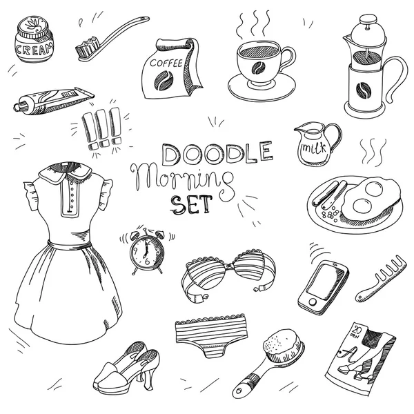 Morning doodle sticker set — Stock Vector