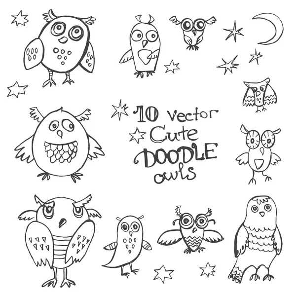 Doodle cute funny sovy. — Stockový vektor