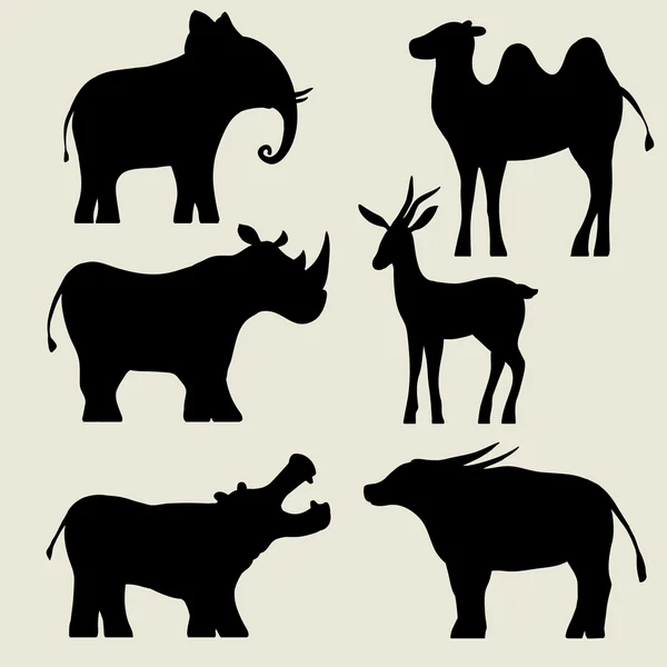 Dibujos animados elefante, rinoceronte, toro, hipopótamo — Vector de stock