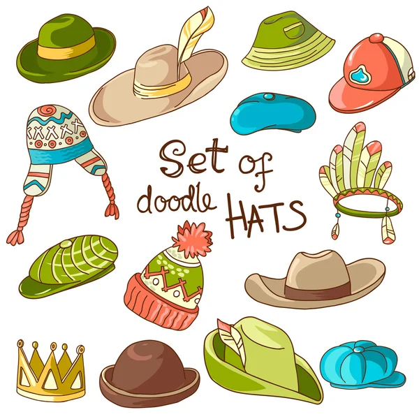 Doodle collection of hats — Stock Vector