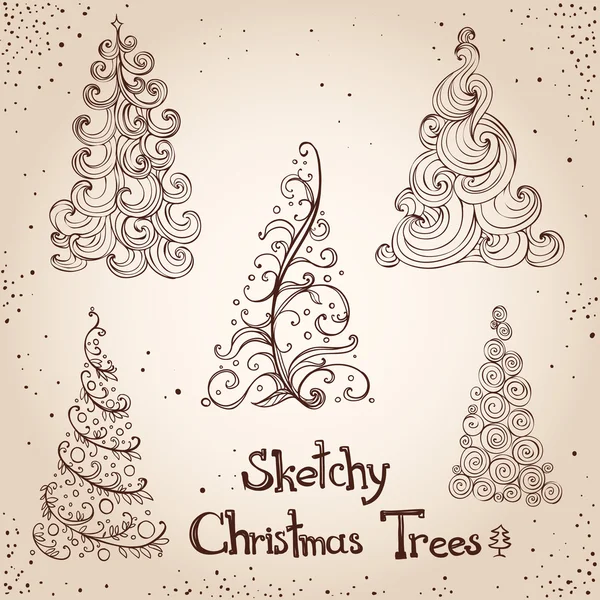 Doodle natal e árvores de ano novo — Vetor de Stock
