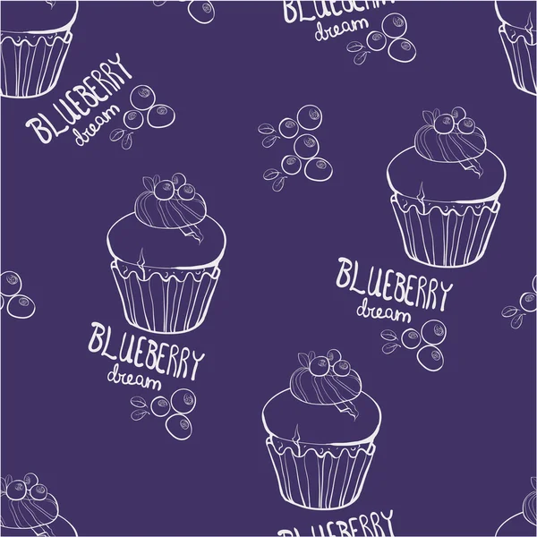 블루베리 컵 케이크와 함께 완벽 한 패턴 — 스톡 벡터