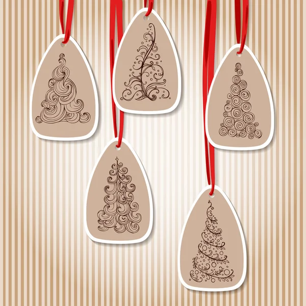 Doodle año nuevo árboles de Navidad — Vector de stock