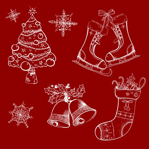 Karácsonyi vázlatok, retro, zokni — Stock Vector