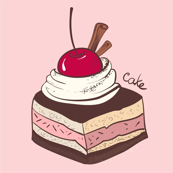 Gâteau crème de cannelle cerise — Image vectorielle