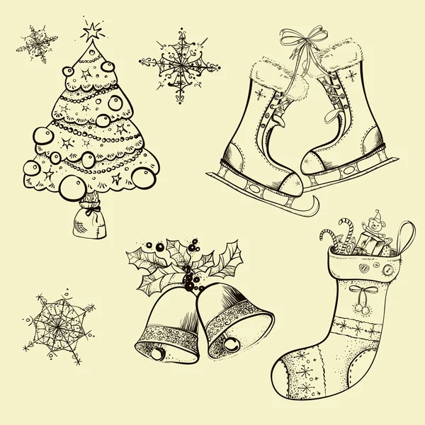 Bocetos de Navidad, retro, calcetines — Archivo Imágenes Vectoriales