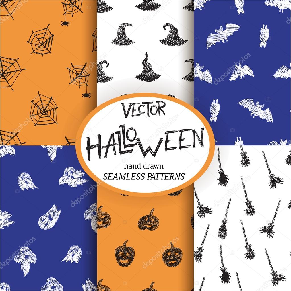 halloween set of seamless patterns