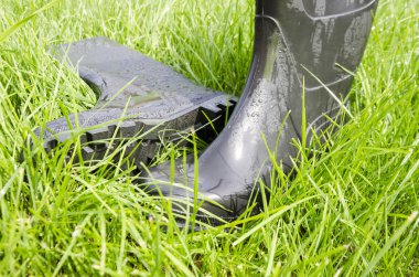 rubber boots on the grass clipart