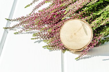 Heather çiçek kopya alanı beyaz zemin üzerine