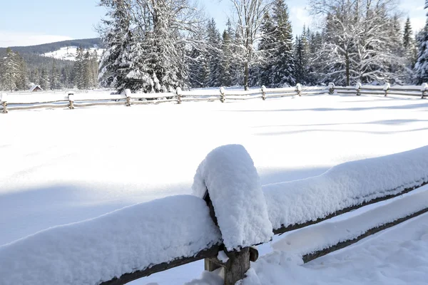 Invierno paisaje de montaña con nieve cayendo —  Fotos de Stock