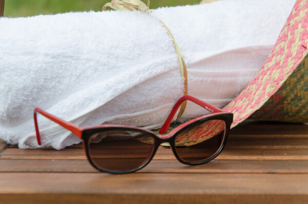 White towels in a set with holiday accessories for the bath