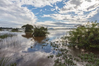 Sri Lanka adasında bulutlu bir göl. Bulutlu bir gölden yüksek kaliteli fotoğraf.