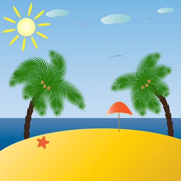 Paysage tropical. Mer, soleil, plage et palmiers . — Image vectorielle