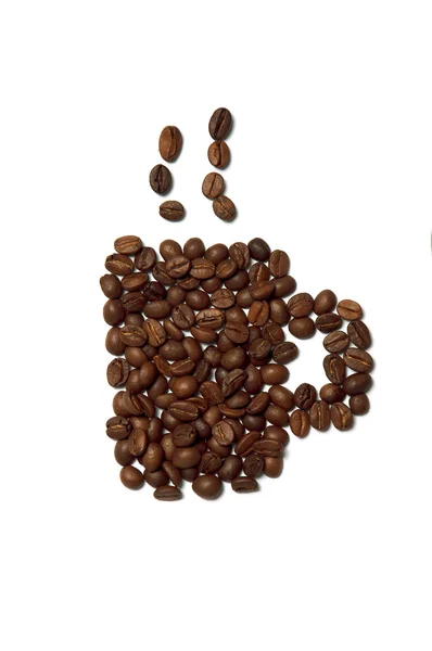 Taza de café hecha de granos de café aislados sobre fondo blanco — Foto de Stock