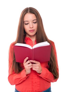 Beyaz izole kitap olan kadın