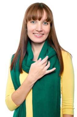 Kızıl saçlı kadın üzerinde beyaz izole