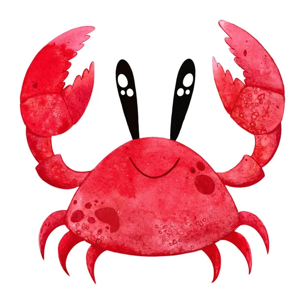 Funny crab. A crab painted in watercolor. Suitable for decoration in the children\'s room. The sticker.
