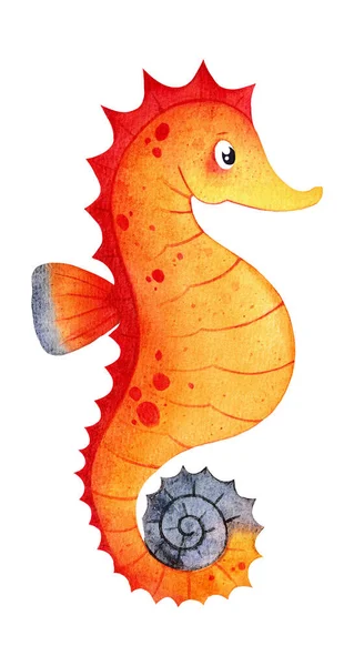 Fiery Seahorse Watercolor Illustration Sticker Decor Children Room Cute Creature — Stock Photo, Image