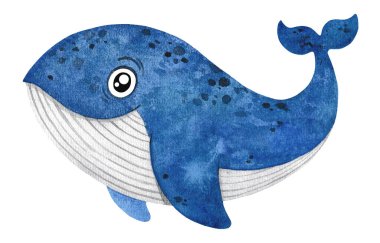 Mavi balina. Suluboya bir balina. Su altı dünyası. İllüstrasyon bir çocuk odasını dekore etmek için uygundur. Çıkartma. Deniz sakini. Suluboya çizimi.