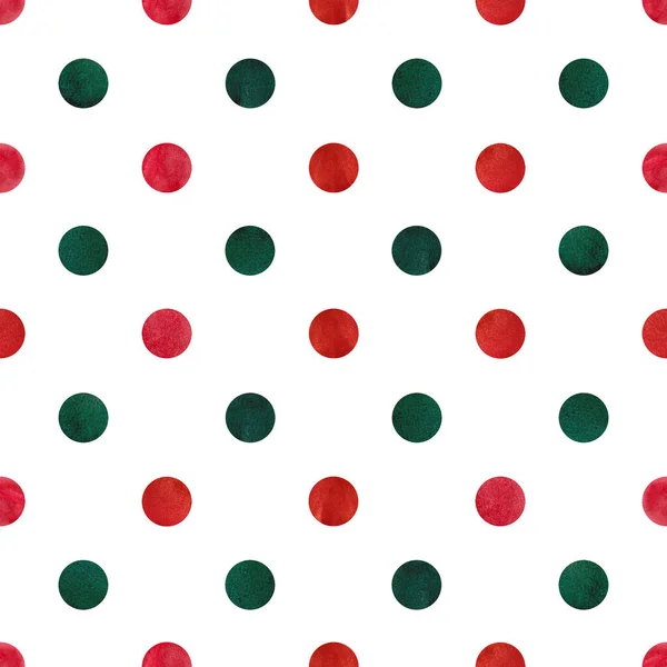 A pattern with red and green polka dots. Watercolor pattern. Background with circles. Seamless pattern for wallpaper. Green, Red.
