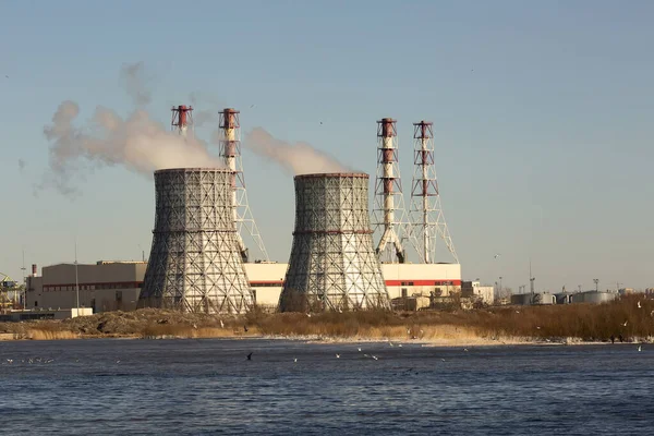 Cooling tower of thermal power plant. In a cooling tower, water is cooled by a directed stream of atmospheric air