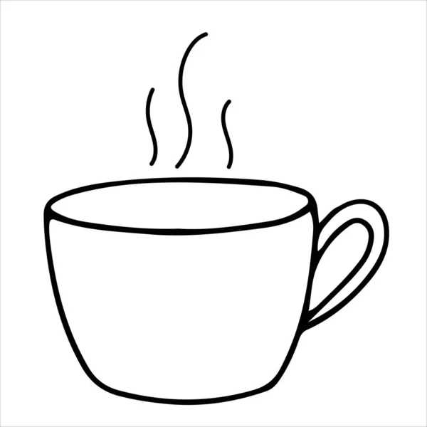 Векторная Кружка Паром Горячий Напиток Чай Кофе Иллюстрация Стиле Контура — стоковый вектор