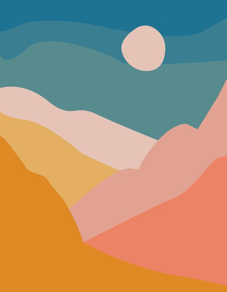 Abstract mountain landscape with sun.