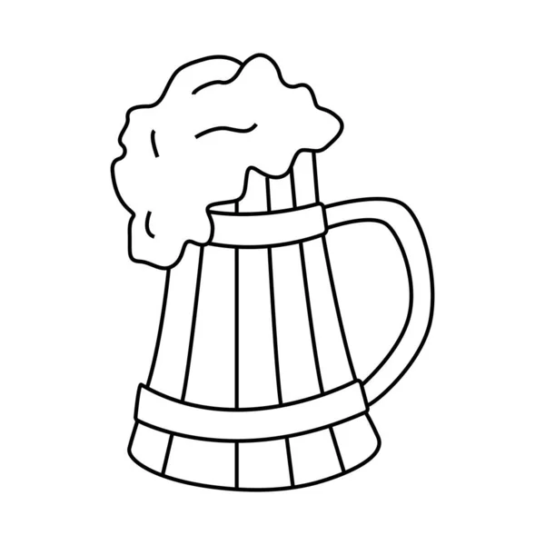 Tag Des Bieres Holzbierkrug Mit Schaum Vektor Illustration Doodle Stil — Stockvektor