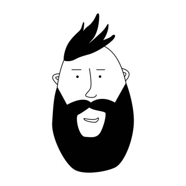 Uzun sakallı ve bıyıklı bir adam, karalama tarzında çizilmiş. Hippi. Sakal bakımı reklamı için. Berber dükkanı logosu, resim, kartpostal, poster, tuval ya da kağıt üzerindeki poster için vektör illüstrasyonu