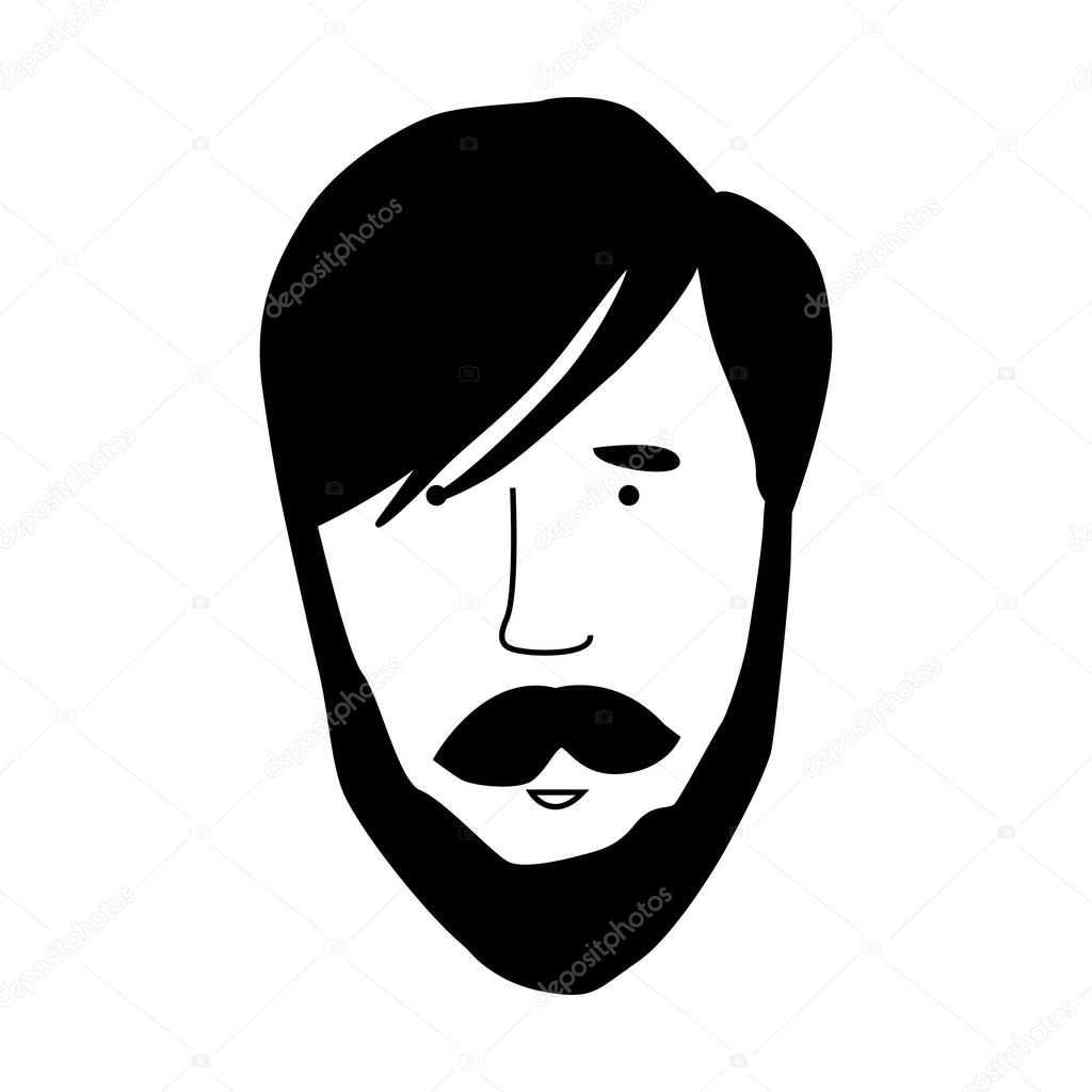A man with a trendy hairstyle, beard and mustache. Hipster hairstyles and beards. For beard care advertising. Vector illustration for barber shop logo, postcard, poster, poster on canvas or paper