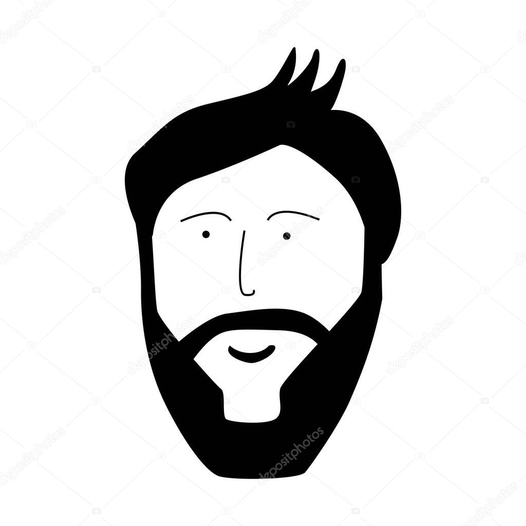 Stylish bearded man. Hipster hairstyles and beards. For beard care advertising. Vector illustration in doodle style for barbershop logo, picture, postcard, poster, poster on canvas or paper
