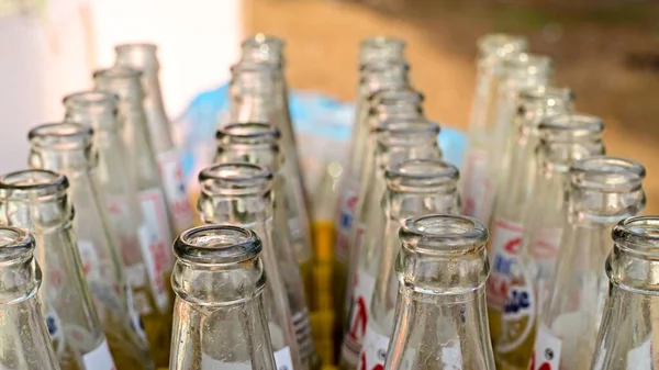 Closeup Empty Glass Soda Bottle Mouth — Stock Photo, Image