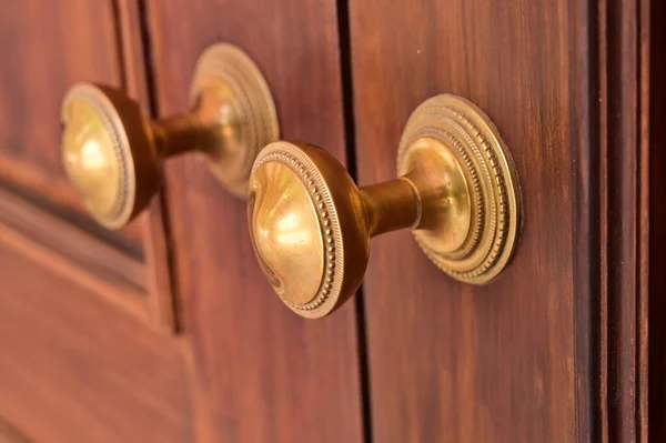 Detalhe Maçaneta Dourada Porta Estilo Retro — Fotografia de Stock