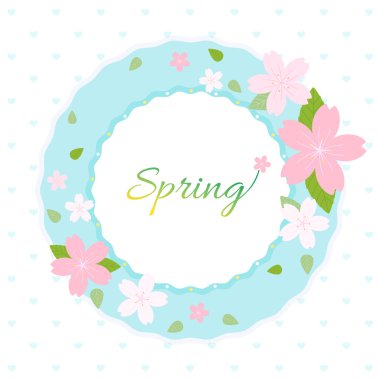 Bahar çelenk ile kalp beyaz zemin üzerine kiraz çiçeği