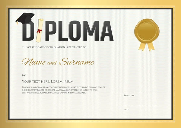 Plantilla de certificado de diploma en vector en tema de oro — Archivo Imágenes Vectoriales