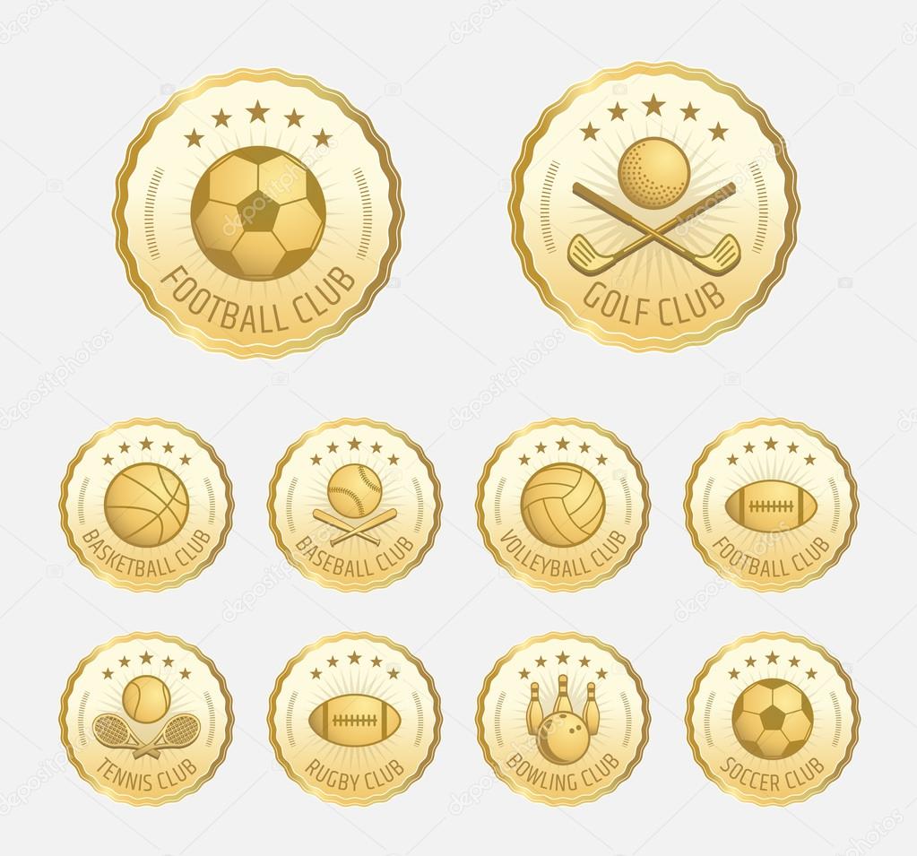 Set of various golden sport badge, label, emblem, icon in vector