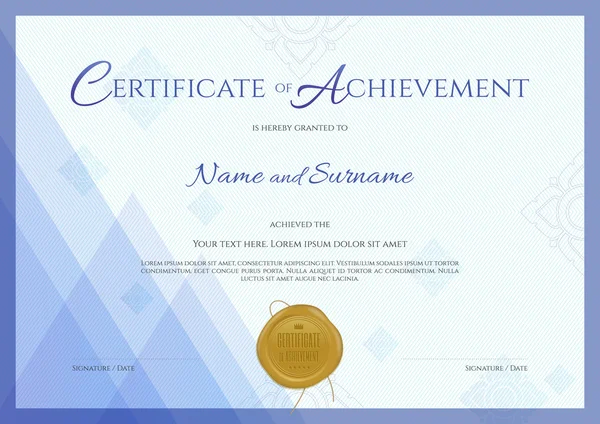 certificate of achievement template with blue theme background thai line and gold wax seal - Certificate Of Accomplishment Template certificate of achievement template with blue theme background thai line and gold wax seal - Certificate Of Accomplishment Template