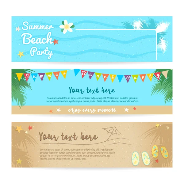 Conjunto de playa de verano y fondo de bandera de mar — Vector de stock